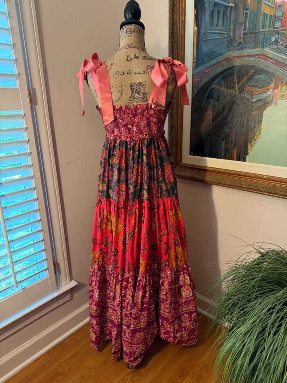 Free People Magenta Floral Tie-Shoulder Maxi Dress - Picture 4 of 5